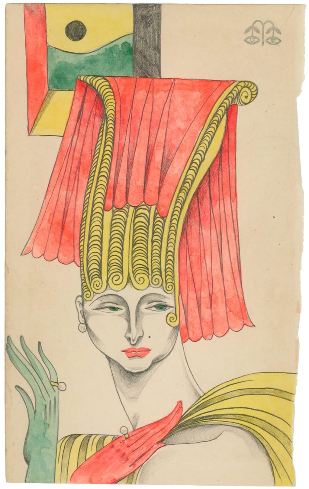 a vintage book page with a figure wearing a large headdress